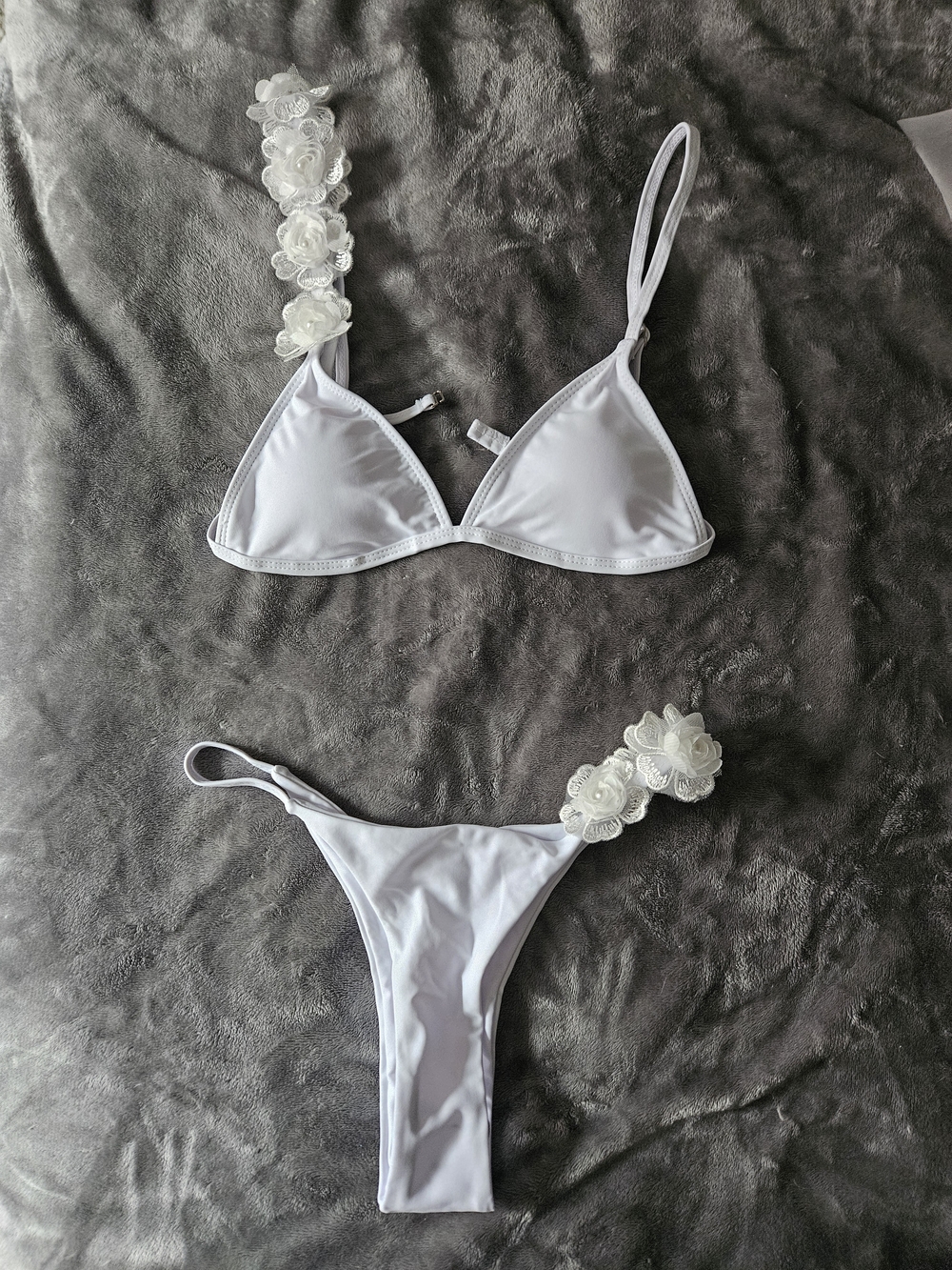 Women's White Bridal Floral Appliqué Bikini Set